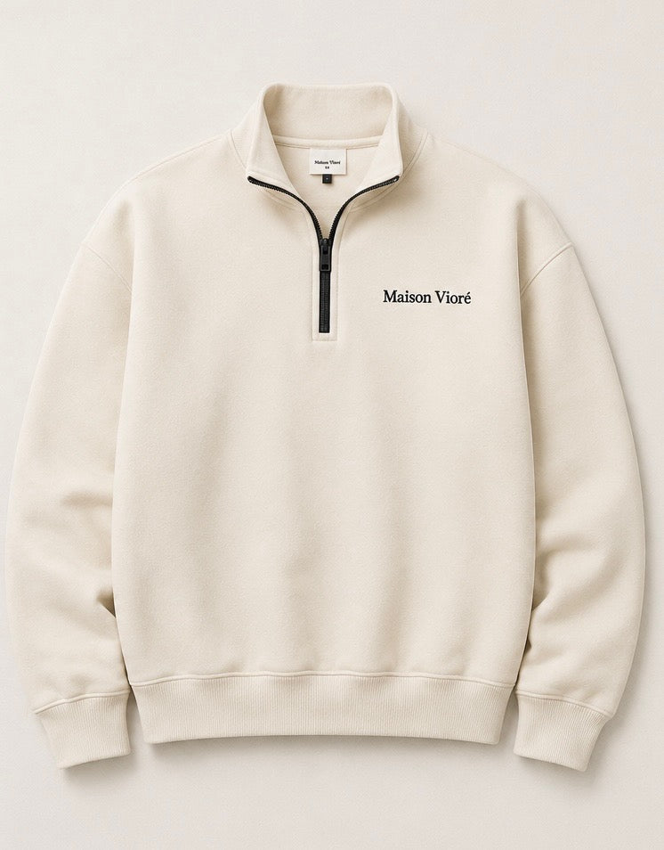 Signature Quarter-Zip in Crème — flat