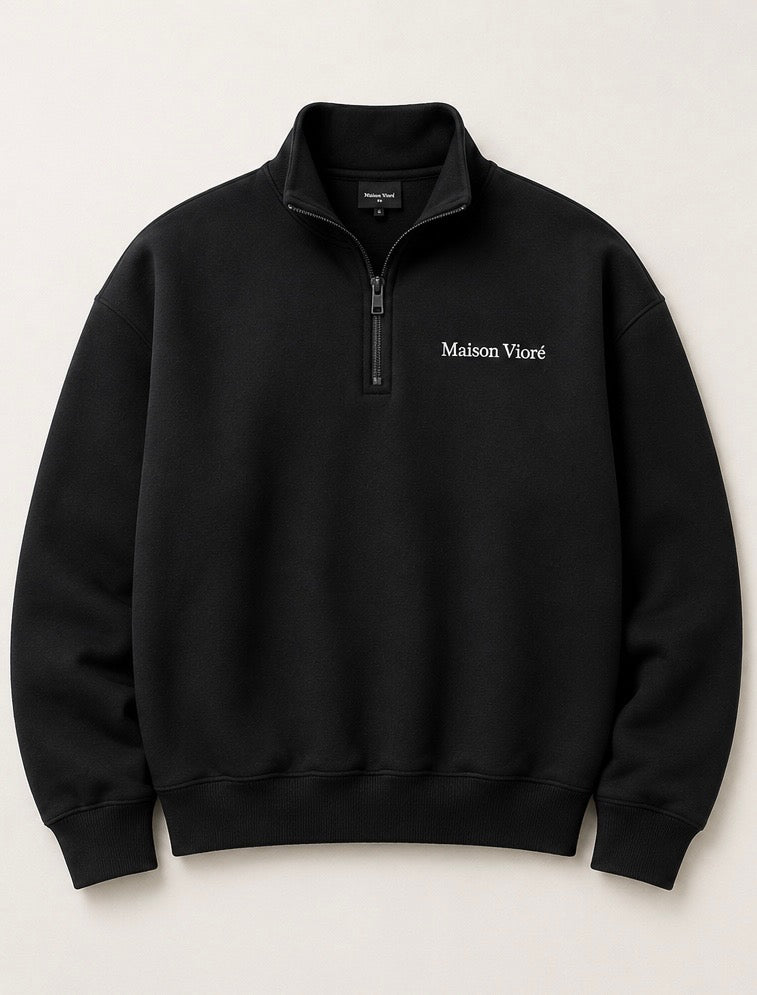 Signature Quarter-Zip in Noir — flat